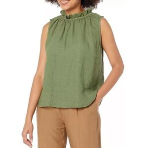 Velvet by Graham & Spencer Women Nova Woven Linen Sleeveless Top Olive Green XS